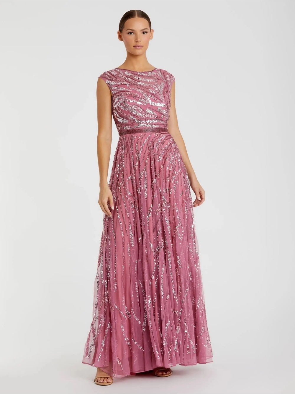 NWT Mac Duggal 5445 Pink Cap Sleeve [4] Embellished Evening Gown  ***DEFECTS***